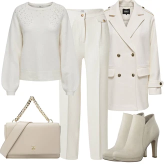 Outfit s Krémová/Stříbrný/Bílá/Červená/Béžová/Šedá Vlněný Svetr/Basic Svetr/Třpytivý Svetr/Vintage svetr/Jednoduchý Svetr/Kašmírový Svetr/Zimní Svetr/Svetr Carmen/Svetr s Výstřihem/Svetr Niki/Svetr z Jemné Pleteniny JdY "Módní zimní outfit"