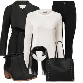 Outfit s Černá/Tmavě šedá Vlněný Fleecový Kabát/Lodenový kabát/Kašmírový Kabát/Zimní Kabát Vlněný kabát/Pletený Kabát/Scuba Kabát Vila "Trendový zimní vzhled"