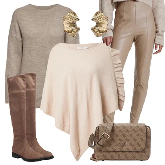 Cowgirl Outfit sa Bež/Smeđa/Siva/Tamnosmeđa Čizmica Čizma za Jahanje/Široke čizme/Duga Čizma/Ravna čizma preko koljena/Čizma Iznad Koljena/Čizma do Koljena About You "Zimski outfiti"Look: Stil, Cowgirl, Prevelik, Safari, Western, Šik, cool, Elegantan