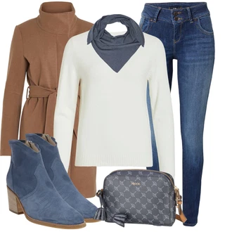 Stojáček Outfit s Hnědá/Šedá/Béžová/Khaki Přechodový Kabát/Zimní Kabát Vlněný kabát/Midi Kabát/Trenčkot/Kašmírový Kabát/Vlněný Fleecový Kabát/Lodenový kabát/Kabát s Úzkým Střihem Vila "Módní zimní outfit"