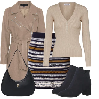 Outfit s Fialová/Béžová/Hnědá/Šedá Přechodový Kabát/Letní Kabát/Lehký Kabát/Kabát se Zipem/Vlněný Kabát/Kašmírový Kabát/Midi Kabát/Zimní Kabát Vlněný kabát/Trenčkot/Trenčkot VERO MODA "Módní zimní outfit"