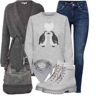 Slouchy Vlna Outfit s Šedá/Tmavě šedá/Světle šedá Šátek/Kruhový Šál/Šál/Klobouk Bandana Zwillingsherz "Módní zimní outfit"