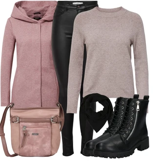 Outfit s Černá/Šedá Mokasín/Mokasín/Lodička s Přezkou/Teniska s dírkovaným vzorem/Chunky Tenisky/Barefoot bota/Tenisky s Bočním Zipem About You "Zimní look"