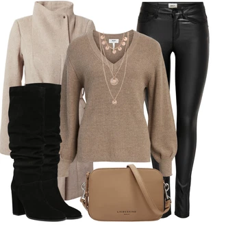 Slouchy Outfit s Černá Kozačka Na Podpatku/Kozačka nad Kolena/Dlouhá Kozačka/Bota se širokým nohavici/Špičatá Kozačka/Kozačka po Kolena Karolina Kurkova Originals "Módní zimní outfit"