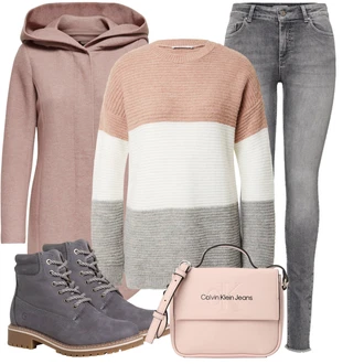 Outfit s Šedá/Tmavě šedá/Světle šedá/Tmavě modrá/Modrá Kozačka Šněrovací Kotníková Bota/Zimní kotníková bota/Nepromokavá Kozačka/Bojová Bota/Klasická Kozačka/Kotníková Bota s Podšívkou Tamaris "Stylový zimní outfity"