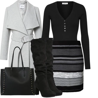 Gotický Outfit s Černá/Bílá Velká taška/Obchodní Taška/Taška/Taška Přes Rameno/Kancelářská Taška/Shopper taška/Sportovní Taška Přes Rameno/Taška Na Rameno About You "Nápadný look na zimu"Look: Rad, Šik, Cool, Gotický, Italský