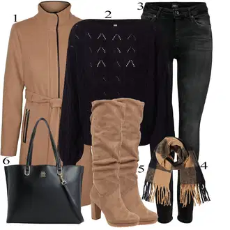 outfit mit Črna/Temno siva/Siva Usnjena Jakna/Motoristične Kavbojke/Kavbojke Visokega Pasu/Kavbojke z Razporkom/Push up Kavbojke/Ozke Kavbojke/Usnjene Čevlje/Termodžinsi/Zimska jakna Only "Zimski outfit"