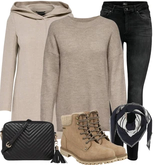 Prošívaný Outfit s Šedá/Hnědá/Béžová/Khaki Scuba Kabát/Pletený Kabát/Kašmírový Kabát/Lehký Kabát/Zimní Kabát Vlněný kabát/Pletený Fleecový Kabát/Vlněný Fleecový Kabát/Lodenový kabát/Kabát s Úzkým Střihem/Kabát s Kapucí Only "Stylový zimní outfity"