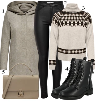 Outfits for chubby mit Črna Hlače iz Imitacije Usnja/Pajkice Usnjena pajkica/Leginge v Videzu Usnja/Usnjena Hlača/Skinny Hlače/Lack Pajkica JdY "Zimski outfit"