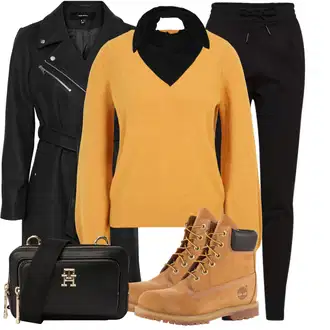 Outfit sa Žuta/Smeđa/Bež/Narandžasta Čizmica Vodootporne čizme/Klasična čizmica/Čizma na Vezanje Timberland "Zimski ugođaj"