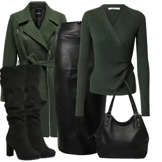 Outfit s Černá/Tmavě zelená/Bílá/Růžová Sukně z umělé kůže/Kožená Sukně about you x iconic by tatiana kucharova "Stylové kombinace pro volný čas"