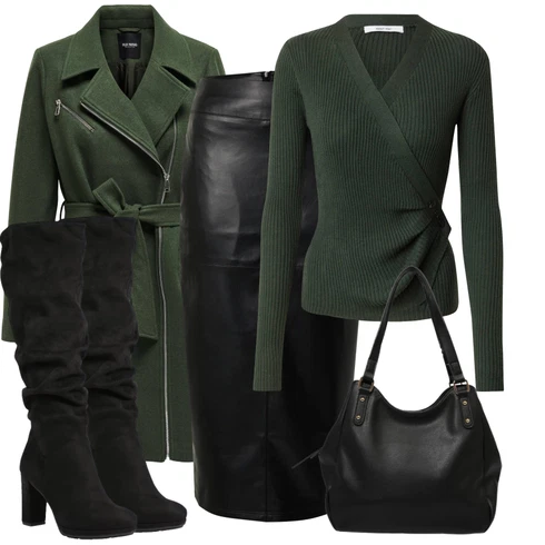 Kombinace Nový Rok Černá/Tmavě zelená/Bílá/Růžová Kožená Sukně/Sukně z umělé kůže about you x iconic by tatiana kucharovaLook: Bar, 30. narozeniny, 40. narozeniny, Koncert, Nový Rok, Zvláštní příležitosti, Matriční úřad, Narozeniny