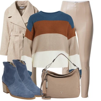 Outfit s Vícebarevný/Tmavě modrá/Modrá/Hnědá Pruhovaný Svetr/Basic Svetr/Pletený Svetr/Oversize Svetr/Vintage svetr/Jednoduchý Svetr/Svetr Niki/Zimní Svetr/Crop Svetr/Svetr Carmen Vila "Stylový zimní outfity"