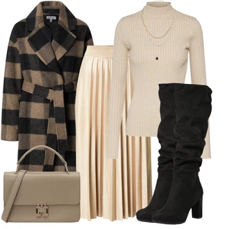 Outfity na zimu Styl Boho s Zlatý/Béžová/Růžová Jemný Řetízek/Náhrdelník/Statement náhrdelník About You "Módní zimní outfit"Look: Styl, 30 léta, Boho, Elegantní, Empire, Layered, Old Money, Retro, 80tá léta