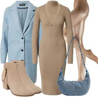 Mom Outfit s Světle modrá/Modrá Vlněný Kabát/Kašmírový Kabát/Lehký Kabát/Blazerový Kabát/Zimní Kabát Vlněný kabát/Midi Kabát/Pletený Kabát Only "Vánoční outfit"Look: Klasické, Chill, Cool, Business, Mom, Kancelář, Příliš oblečený, Chytrý příležitostný, Univerzitní