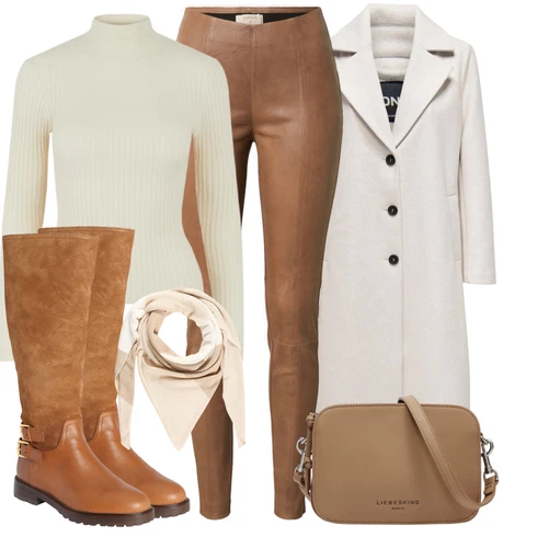 Kombinace Khaki/Béžová/Hnědá Kožená Kalhoty/Kalhoty z Umělé Kůže/Kožený legíny/Legíny Kožený Vzhled Cream