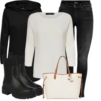 Outfit s Černá Přechodový Kabát/Softshellový Kabát/Kabát s Kapucí/Lodenový kabát/Scuba Kabát Only "Zimní outfit pro volný čas"