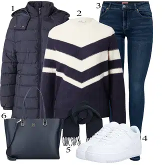 Black Outfits Estetski mit Modra/Bela Skate Obutev/Superge Nizka/Plato-Sneaker/Usnjene superge Nike Sportswear "Zimski outfit"Look: Estetski, Okus slabih, Hip Hop, Skater, Športno, Unisex