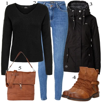 Denim outfits Nizek pas mit Modra/Svetlo modra Ozke Kavbojke/Push up Kavbojke/Usnjene Čevlje/Kavbojke z Razporkom/Usnjena Jakna/Kavbojke na Poteg/Zimska jakna/Kavbojka z Nizkim Pasom/Kavbojke Visokega Pasu Pieces "Zimski outfit"