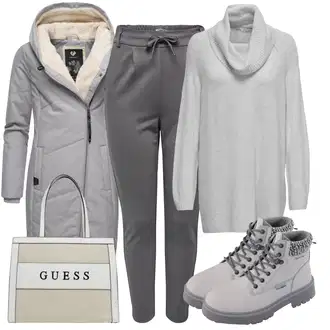 Prošívaný Dlouhé Outfit s Šedá/Hnědá/Béžová/Světle šedá Zimní Kabát/Přechodový Kabát/Kabát s Kapucí/Outdoorový kabát/Péřový Kabát/Dlouhý Zimní Kabát/Parka/Lehký Kabát/Kabát se Zipem/Prošívaný kabát Ragwear "Módní zimní outfit"