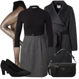 Outfity na zimu S páskem Ke kolenům s Černá/Tmavě šedá/Hnědá/Šedá Svetrové Šaty/Zimní šaty s dlouhým rukávem/Pletené Šaty/Šaty S Rolákem/Zimní Pletené Šaty/Business Šaty/Kancelářské šaty/Šaty S páskem About You "Módní zimní outfit"