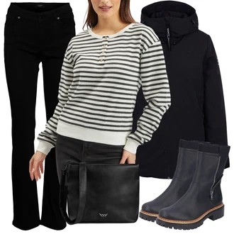 Outfity na zimu Rovná noha Džínovina s Černá/Hnědá VERO MODA "Módní zimní outfit"
