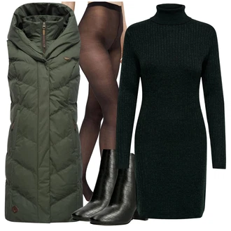 Outfit s Černá/Tmavě hnědá/Červená Punčocháče Vlněný punčocháč/Síťovaný punčocháč/Nylonová punčocha/Podpůrný punčocháč/Punčocháče Velká Velikost/Punčocháče Pieces "Módní zimní outfit"