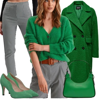 Outfity na zimu s Šedá/Zelená/Světle šedá/Bílá orsay "Módní zimní outfit"