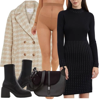 Elegantní Outfit s Černá/Fialová/Bílá/Hnědá Svetrové Šaty/Dlouhé pletené šaty/Šaty S Vysokým Výstřihem/Šaty S Rolákem/Zimní Pletené Šaty orsay "Módní zimní outfit"Look: Elegantní, Příliš oblečený, Bezešvé, Egirl, Glamourové, S průsvitem, Burleska, Business, Francouzské, Kancelář, Romantický