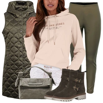 Outfit s Růžová/Zlatý/Hnědá/Béžová/Fialová Svetr S Kapucí/Pletená mikina s kapucí/Partnerská Mikina/Originální mikina/Sportovní mikina/Vintage mikina/Unisex Mikina S Kapucí Lascana "Módní zimní outfit"