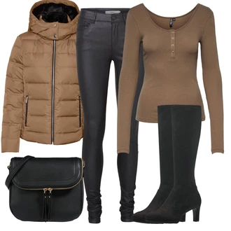 Outfit s Hnědá/Béžová/Khaki Prošívaná Bunda/PodZimní Bunda/Bunda s Kapucí/Nafukovací Bund/Zimní Bund/Bunda s Bočním Zipem/Puchová Bund/Udržitelná bunda/Letní peřová bunda VERO MODA "Outfity na zimu"