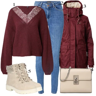 Outfits for chubby Priložnostne mit Modra/Svetlo modra Ozke Kavbojke/Push up Kavbojke/Usnjene Čevlje/Kavbojke z Razporkom/Usnjena Jakna/Kavbojke na Poteg/Zimska jakna/Kavbojka z Nizkim Pasom/Kavbojke Visokega Pasu Pieces "Zimski outfit"Look: Priložnostne, Stil