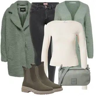 Outfit s Světle zelená/Zelená/Tmavě zelená Lodenový kabát/Teddy Kabát/Kabát Bouclé/Kožich Kabát Only "Stylový zimní outfity"
