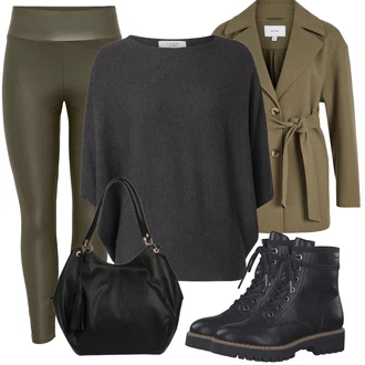 Outfit s Tmavě zelená/Béžová/Khaki Přechodový Kabát/Kabát z Kabanosu/Blazerový Kabát/Trenčkot/Kabát s Úzkým Střihem/Lodenový kabát/Letní Kabát/Vlněný Kabát/Trenčkot Vila "Outfity na zimu"