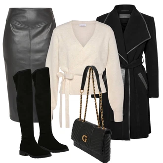 Mokri izgled Outfit sa Siva/Tamnosiva/Smeđa/Tamnozelena Kratke hlače velike veličine/Haljina Veći Broj Lascana "Outfit za zimu"Look: Old Money, Ured, Mokri izgled, Preodjeven, Burleska