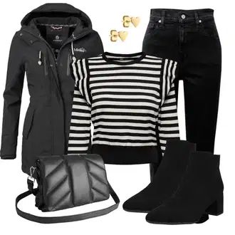 Outfit sa Crna/Siva/Pink/Crvena/Tamnoplava/Bež/Tamnosiva Parka velike veličine/Sweater majica MARIKOO "Outfit za zimu"