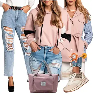 Kombinacije za zimu Visok S prorezom sa Pastelne boje Trapez Traperice/Kožne Cipele "Outfit za zimu"