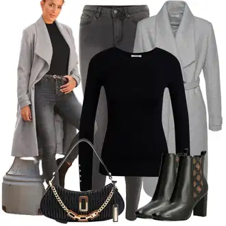 Outfit s Šedá/Světle šedá Kašmírový Kabát/Zimní Kabát Vlněný kabát/Vlněný Fleecový Kabát Lascana "Outfity na zimu"