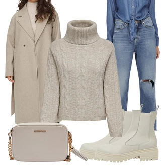 Outfit s Šedá/Khaki/Béžová/Hnědá Taška Přes Rameno/Malá Taška/Brašna/Dopisová peněženka/Klasická Taška Přes Rameno/Sportovní Taška Přes Rameno michael kors "Outfity na zimu"
