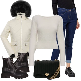 Motorkář Outfit s Černá Kozačka Bojová Bota/Šněrovací Kotníková Bota/Kozačka se zipem/Motorkářská bota/Kožená kotníková bota nax "Outfity na zimu"