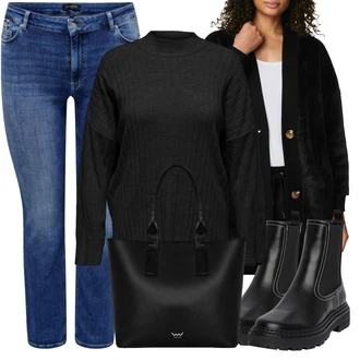 Outfity z džínu Zvonové kalhoty s Černá/Fialová/Bílá/Hnědá Vuch "Outfity na zimu"