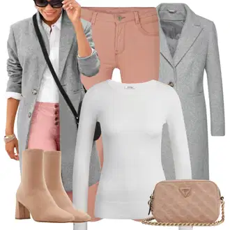 Outfit s Šedá/Světle šedá Frock Kabát/Kašmírový Kabát/Kabát Bouclé/Blazerový Kabát/Midi Kabát/Zimní Kabát Vlněný kabát/Lehký Kabát/Tweedový Kabát/Kabát s Úzkým Střihem/Vlněný Fleecový Kabát Lascana "Outfity na zimu"
