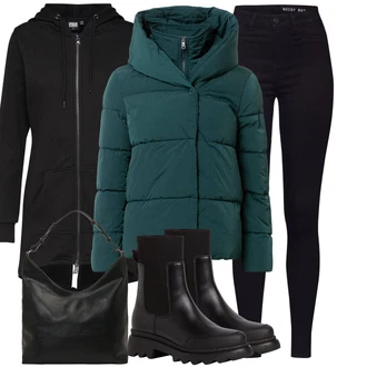 Outfit s Černá Svetr S Kapucí Mikina na zip oversized/Pletená mikina s kapucí/Mikina/Originální mikina About You "Outfity na zimu"