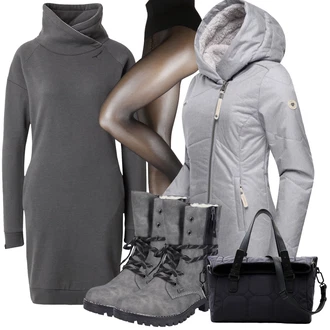 Outfity na zimu s Šedá Ragwear, Šedá/Světle šedá Prošívaná Bunda/Lyžařská bunda/Merino bunda/Bunda 2v1/Bunda s Bočním Zipem Ragwear "Outfity na zimu"
