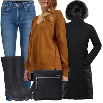 Outfity s botami GoGo s Modrá/Tmavě modrá/Bílá/Světle modrá VERO MODA "Outfity na zimu"Look: Bezešvé, Disko, Egirl, GoGo, Měkká dívka