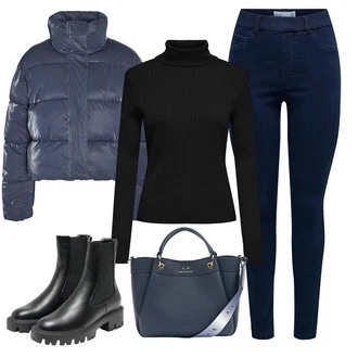 Outfit s Modrá/Tmavě modrá Taška Přes Rameno/Kancelářská Taška/Obchodní Taška/Shopper Taška/Taška/Taška Na Rameno/Brašna/Velká Taška Armani Exchange "Outfity na zimu"