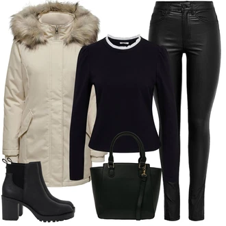 Výstřih na ramena Outfit s Béžová/Hnědá/Khaki Bunda Zimní Parka/Bundeswehr Parka/Parka Přechodová Bund Only "Outfity na zimu"