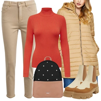 Puntíkatý Outfit s Černá/Hnědá/Oranžová/Bílá Vuch "Outfity na zimu"