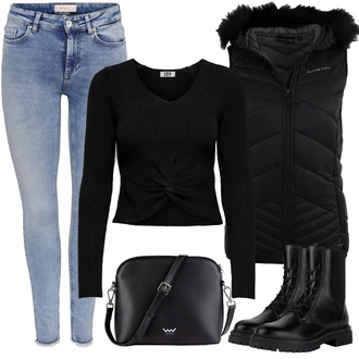 Outfit s ?erná Venkovní Vest/Vest bez Rukáv?/Izola?ní Vest/Krátká Vest/Pe?ová Vest/Puffer Vest/Jezdecká Vest/Pro?itý Prslu?enství/Funk?ní Vest "Outfity na zimu"