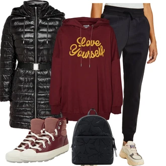 Outfity na zimu s Černá Teplák/Sportovní kalhoty/Jogger Kalhoty Tommy Jeans "Outfity na zimu"